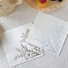 오릴리 금박 은박 플라워 디자인 냅킨 2종, 1세트, 32개입, 33cm