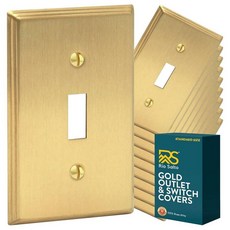 Rio Salto BRASS 모던 메탈 골드 조명 스위치 벽 플레이트 또는 콘센트 커버 벽 플레이트 싱글 콘센트 월플레이트 로커 커버 1 갱 장식 브러시드 황동 11.4cm x, 토글 스위치 1갱 (10팩)