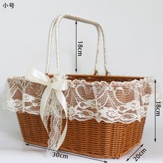 格森 野餐籃子 戶外春遊藤編收納籃 網紅田園手提籃 購物籃 採摘籃, 1個, 方形蕾絲無蓋小號