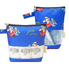 세맘스 방수 투명TPU 수건파우치+양치컵파우치, 스카이퍼피