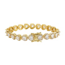 歐美嘻哈風格銅鑲鋯石心形網球鏈，時尚運動項鍊，展現個性魅力, 8inch(20cm)金色手鍊, 1個