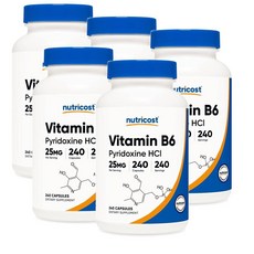 뉴트리코스트 비타민 B6 (피리독신 HCl) 25mg 캡슐 Nutricost Vitamin B6, 5개, 240정