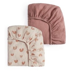 Blissful Diary 모슬린 아기 침대 시트 여아 남아용 보헤미안 부드러운 면 타원형 모래시계 직사각형 매트리스에 적합 2팩(핑크 꽃무늬 및 라이트 핑크), 더스티 핑크 & 레인보우