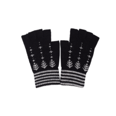 體溫魔術師經典森林條紋男士保暖半指手套 針織柔軟彈性舒適冬季通勤騎車百搭款, 黑, 1個