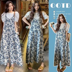 임산부 여름 캐주얼 세트 여름 플로럴 패턴 와이드핏 편안한 원피스 레이어드 스타일 JS