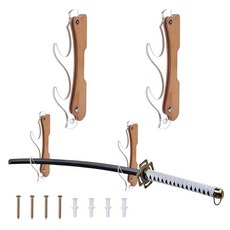 AHANDMAKER 2단 벽 마운트 검 홀더 나무 카타나 사무라이 장검 디스플레이 스탠드 홈 데코 무술 광선검 디스플레이 장식 브라운, AHANDMAKER 2단 벽 마운트 검 홀더 나무 카타