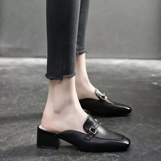 YAPOGI 여성 통굽 블로퍼 슬립온 스퀘어 키높이 슬리퍼