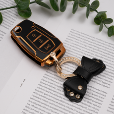 쌍용 G4 렉스턴 뷰티풀 코란도 티볼리 호환 자동차 스마트 키 TPU 케이스 키홀더 키링, 리본키링_KH08, 3버튼_블랙B타입_TA77