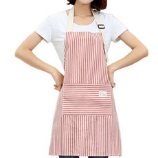 블럭마트 심플 린넨 스트라이프 앞치마, 레드, 1개