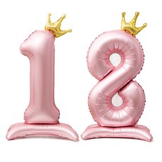 올리브파티 스탠딩 왕관 은박 숫자 생일 풍선 핑크, 숫자18, 1개