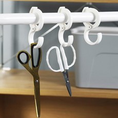 加厚不銹鋼伸縮桿 浴簾桿 窗簾桿 門簾桿 直桿免安裝耐重16KG, 無印風S型掛勾卡扣式萬用防風掛勾白色2入