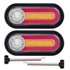 Partsam 4피스 15.2cm(6인치) 타원형 LED 트레일러 후미등 헤일로 글로우 54 LED 4-in-1 스톱 턴 테일 브레이크 리버스 콤보 레드/화이트/앰버 IP, 2