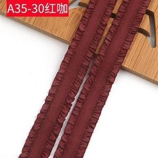 雙邊褶皺蕾絲花邊彈力帶 1.3釐米寬荷葉邊輔料, 紅咖 -米
