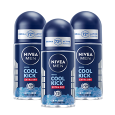 니베아 맨 데오드란트 롤 온 쿨킥, 50ml, 3개