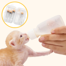 스타캣 반려동물 젖병 세트 고양이 강아지 수유주사기 실리콘 젖꼭지 세척솔 포함, 1세트, 베이지