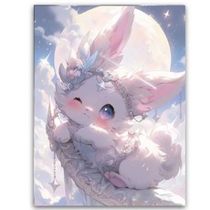 可愛兔子DIY鑽石貼畫 滿鑽帶框手工裝飾畫, 1個, 星月兔06 圓鑽,畫布尺寸30X40公分+雙倍工具
