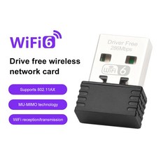 미니 USB 와이파이 6 동글 네트워크 카드 802 11b/g/n/ax 동글 2 4GHz 랜 어댑터 드라이버 PC 노트북 윈도우 7 10 11, 1개