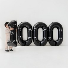 리본 데코 숫자 풍선 세트 대형, 1세트, 1m 숫자 풍선 블랙 - 1000