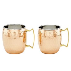 올드더치인터내셔널 투-플라이 해머드 솔리드 모스코우 뮬 머그컵 473.2ml, Copper + Stainless Steel, 2개