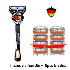 吉列鋒隱致順 5通用刮鬍刀刀片 兼容剃須刀刀片, 1個, 8 件橙色 + 1 個手柄黑色