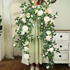 osshop 장미 조화 넝쿨 행잉 가랜드 인테리어 장식, 장미넝쿨 175cm - 화이트