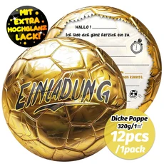 쿠쿠스토어 12pcs 황금 밝은 축구 초대 카드 생일 남자와 여자의 스포츠 테마 파티 두꺼운 Ca, 01 12pcs, 01 12pcs