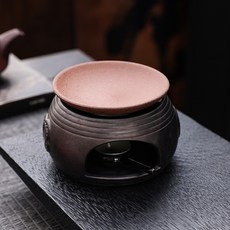 復古粗陶烤茶爐 隔火加熱器 侘寂風茶器 可乾燒香粉/精油/蠟燭 旅行便攜薰香爐, 圓融乾燒香薰爐-古典黑+乾燒碟, 1個