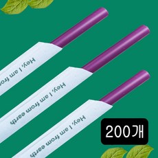 빌리에코 생분해 옥수수 PLA 퍼플 빨대 21cm 개별포장 보라색 빨대, 2개, 100개입