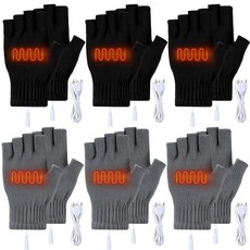 CUT 컷eCROP 크롭 6쌍 겨울 온열 장갑 핸드 워머 USB 터치 스크린 핑거리스 하프 여성용 성인용 추운 날씨(블랙 그레이) 308746, CUT 컷eCROP 크롭 6쌍 겨울 온열 장갑 핸드 워