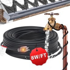 HEATIT 8JHSF1 12피트 지붕 눈 및 거터 제빙 케이블 10피트 조명 플러그 8W/피트 사전 조립 얼음 용융 케이블 수도관 히트 테이프 댐 거터용 ETL 120V, 8W/FT, 24Feet