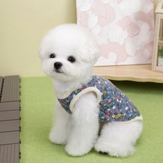 강아지 고양이 반려동물 할머니조끼 김장조끼 촌캉스 꽃무늬조끼 누빔조끼 1p, 블루, 1개