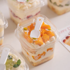 사각 디저트컵 과일컵 + 뚜껑 + 스푼 세트 400ml, 1개, 20개입