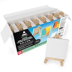 ARTEZA 이젤 페인팅을 위한 작은 캔버스 14개 팩 7.6 x 7.6cm(3 x 3인치) 페인팅용 빈 화이트 캔버스 아크릴 오일 및 구아슈용 미술 용품, 3 x 3 (Pack of 14), 화이트 - 클래식
