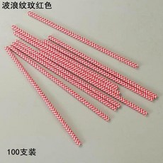一次性環保紙吸管 多款圖案選擇, 1個, 紅白波浪6*197mm100支