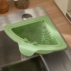 新款磁吸可掛式瀝水籃 廚房水槽過濾籃 食物殘渣收納置物架, 1個, 三角可掛式瀝水籃【綠色】