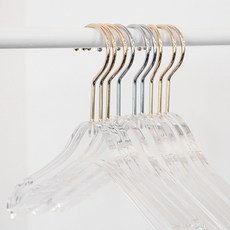 지엔디스플레이 의류매장 모던 양복 상하의정리 고급 아크릴 투명옷걸이 바지집게걸이 백화점 쇼핑몰 촬영용 명품 옷걸이, 1개, 상의옷걸이 곡선형 크롬고리