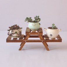 實木桌面花架 辦公桌面多層迷你花盆架 室內窗臺置物架, 中間不可放花咖啡色