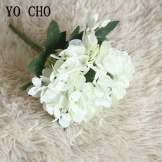 인공 꽃 가을 장미 실크 수국 데이지 홈 테이블 꽃다발 장식 웨딩 신부 크리스마스 가짜 꽃 장식, White 2, 1개