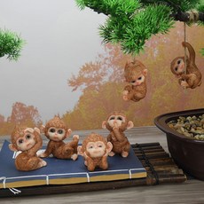 桃園出貨 車內擺件 齊天大聖車用搖頭公仔可愛猴子汽車 擺件 孫悟空車內創意車上 裝飾 品, 咖灰猴子4只+2只掛式, 1個