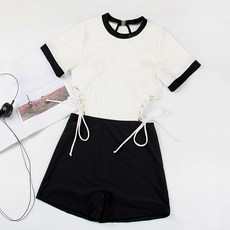 LIULU運動連體衝浪服游泳專用女泳衣短袖保守平角泳裝