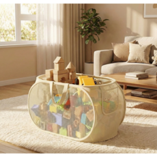 비바디초 통기성 메쉬 장난감 정리함 접이식 수납바구니, 1개, 베이지