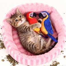 고양이 장난감 실감형 앵무새 장난감 파란색 앵무새+빨간색 앵무새 세트