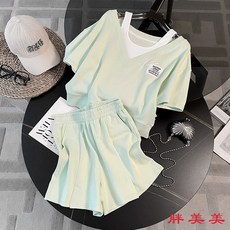 【M-5XL大尺碼】大尺碼女裝 瑜伽服 運動服 健身女孩 運動跑步 夏日多巴胺休閒運動套裝女 高腰短褲兩件套