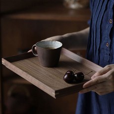 하우스팡 원목 호두나무 트레이 카페 쟁반 우드 나무쟁반, 직사각, M, 1개
