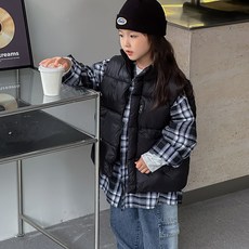 트렌디 힙한 루즈핏 주니어 빵빵 블랙 패딩 조끼