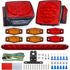 Nilight 2PCS 스퀘어 LED 트레일러 라이트 키트 로우 프로파일 잠수정 IP68 스톱 턴 테일 사이드 마커 12V 유틸리티 보트 캠핑카 RV 트럭 마린 스노우모바일용, Trailer Light Bundle Kit