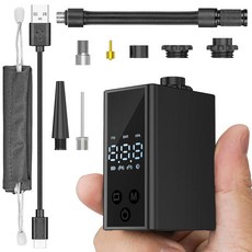 게이지가 있는 미니 자전거 펌프 120 PSI 전기 충전식 에어 펌프 휴대용 프레스타 및 슈레이더 밸브가 오토 스톱 로드 바이크 산악 자전거 스포츠 볼용, 1개