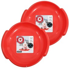 Superio 둥근 눈썰매 손잡이가 달린 튼튼한 플라스틱 받침 썰매 61cm24인치 겨울 스노우 장난감 재미있는 2팩 [호환], 레드