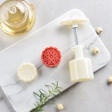 手壓式月餅模具，家用中秋卡通冰皮月餅模具，不粘綠豆糕點心模具, 1個, 50g圓1桶1片-傳統花