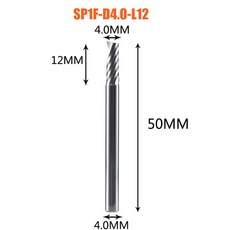 AAAAA 단일 플루트 나선형 엔드 밀 3.175 생크 알루미늄 밀 목공 아크릴 ACM 절단용 CNC 3D 조각 조각 비, SP1F-D4.0-L12, SP1FD40L12